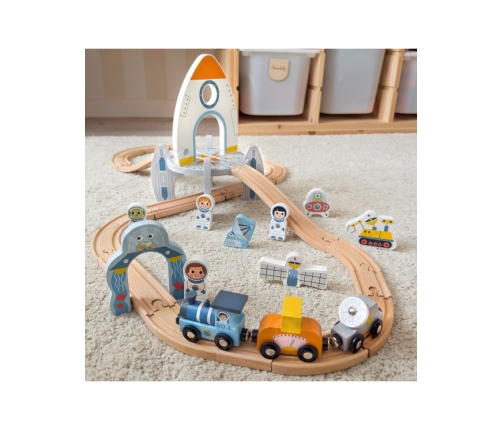TOOKY TOY Drewniana Kolejka Kosmiczna Zestaw Tory