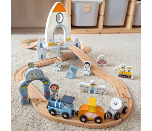TOOKY TOY Drewniana Kolejka Kosmiczna Zestaw Tory
