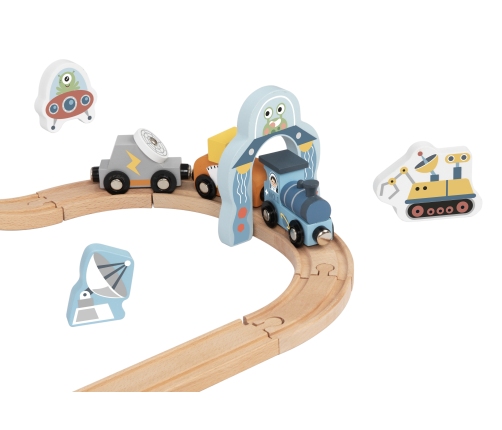 TOOKY TOY Drewniana Kolejka Kosmiczna Zestaw Tory