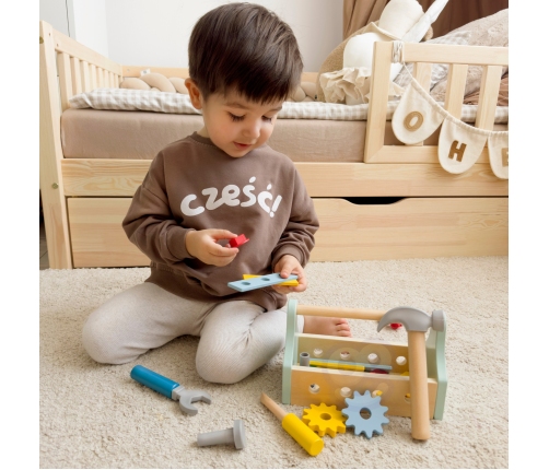 TOOKY TOY Drewniana Skrzynka z Narzędziami Zestaw 18 el.