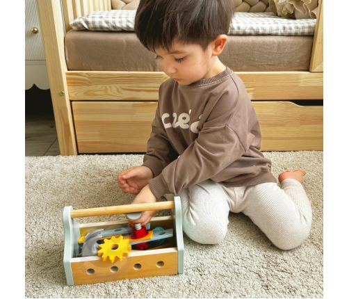 TOOKY TOY Drewniana Skrzynka z Narzędziami Zestaw 18 el.