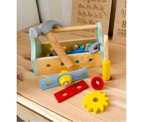 TOOKY TOY Drewniana Skrzynka z Narzędziami Zestaw 18 el.