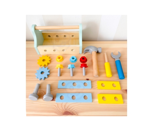 TOOKY TOY Drewniana Skrzynka z Narzędziami Zestaw 18 el.