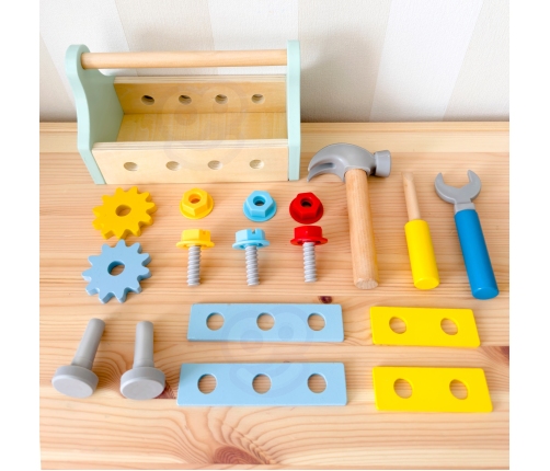 TOOKY TOY Drewniana Skrzynka z Narzędziami Zestaw 18 el.