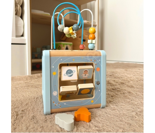 TOOKY TOY Drewniana Kostka Aktywności Kosmos Sorter Labirynt