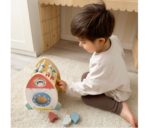 TOOKY TOY Kosmiczna Rakieta Aktywności Sorter Labirynt Drewniany