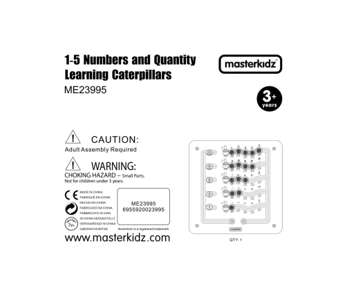 MASTERKIDZ Kolorowe Gąsieniczki Nauka Liczb i Ilości - Tablica Ścienna Edukacyjna Montessori