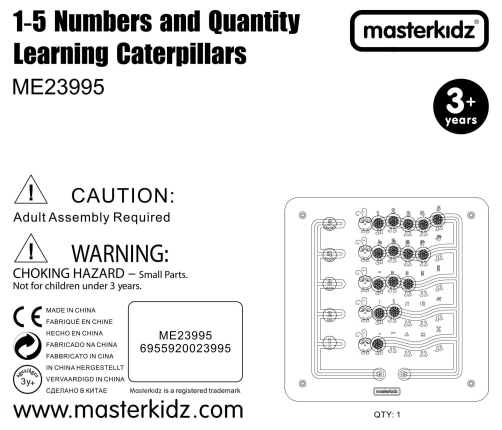 MASTERKIDZ Kolorowe Gąsieniczki Nauka Liczb i Ilości - Tablica Ścienna Edukacyjna Montessori