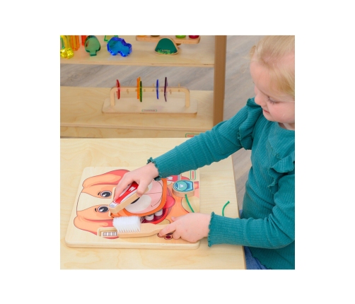 MASTERKIDZ Nauka Zdrowej Higieny Jamy Ustnej na Przykładzie Pieska - Tablica Ścienna Edukacyjna Montessori