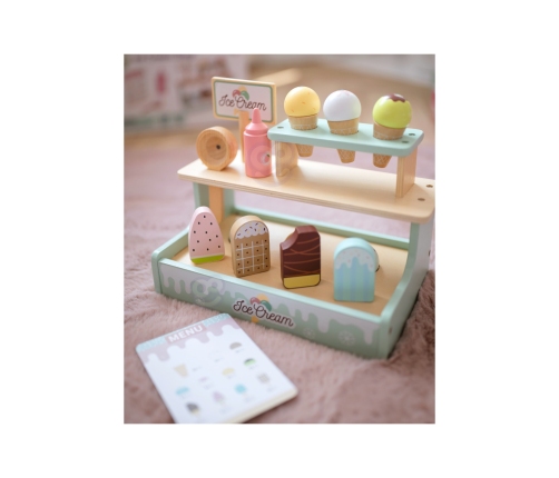 WOOPIE GREEN Drewniana Lodziarnia Sklepik Zestaw z Lodami Stragan 16 EL