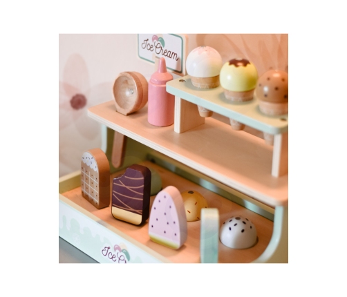 WOOPIE GREEN Drewniana Lodziarnia Sklepik Zestaw z Lodami Stragan 16 EL