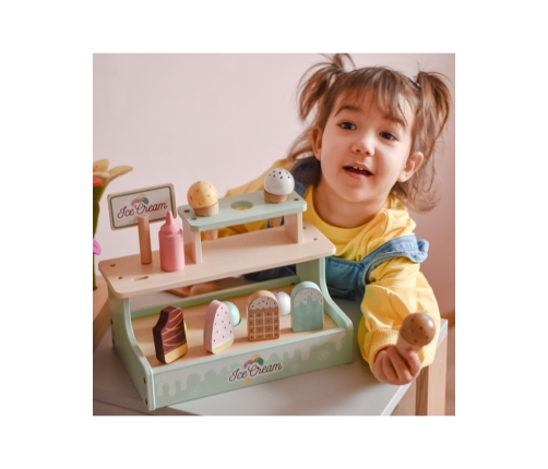 WOOPIE GREEN Drewniana Lodziarnia Sklepik Zestaw z Lodami Stragan 16 EL