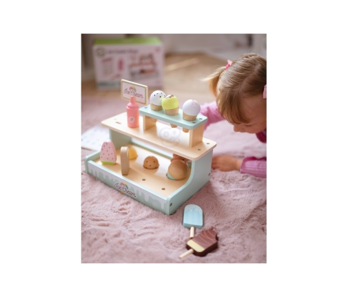 WOOPIE GREEN Drewniana Lodziarnia Sklepik Zestaw z Lodami Stragan 16 EL