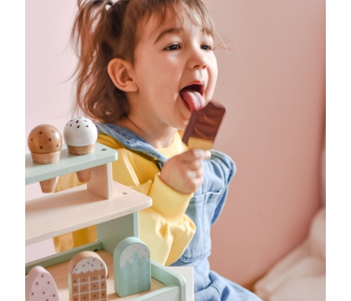 WOOPIE GREEN Drewniana Lodziarnia Sklepik Zestaw z Lodami Stragan 16 EL