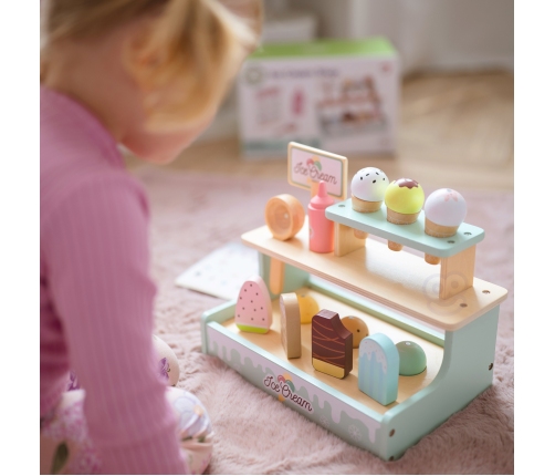 WOOPIE GREEN Drewniana Lodziarnia Sklepik Zestaw z Lodami Stragan 16 EL