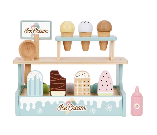 WOOPIE GREEN Drewniana Lodziarnia Sklepik Zestaw z Lodami Stragan 16 EL