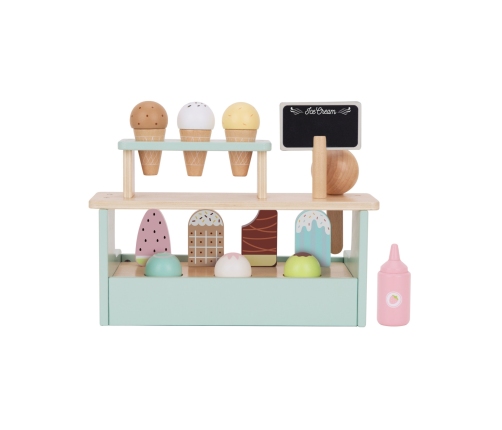 WOOPIE GREEN Drewniana Lodziarnia Sklepik Zestaw z Lodami Stragan 16 EL