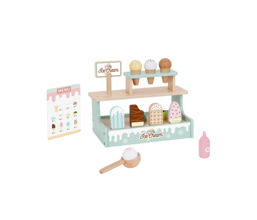 WOOPIE GREEN Drewniana Lodziarnia Sklepik Zestaw z Lodami Stragan 16 EL