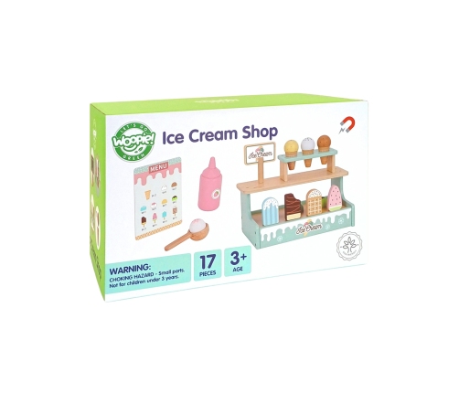 WOOPIE GREEN Drewniana Lodziarnia Sklepik Zestaw z Lodami Stragan 16 EL