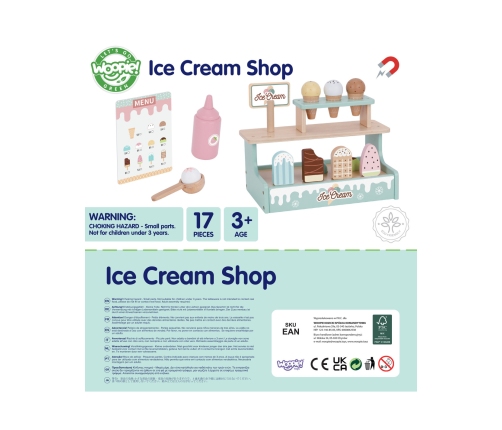 WOOPIE GREEN Drewniana Lodziarnia Sklepik Zestaw z Lodami Stragan 16 EL