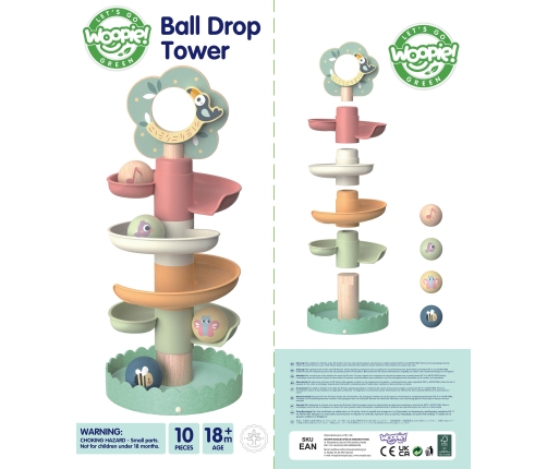 WOOPIE GREEN Drewniany Kulodrom Tor Kulkowy 6EL Sensoryczne Edukacyjny