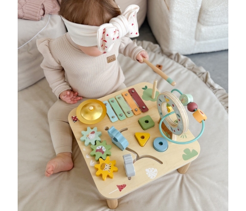 WOOPIE GREEN Drewniany Stolik Edukacyjny Muzyczny Labirynt Sensoryczny 5W1