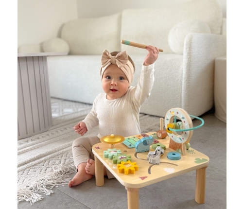 WOOPIE GREEN Drewniany Stolik Edukacyjny Muzyczny Labirynt Sensoryczny 5W1