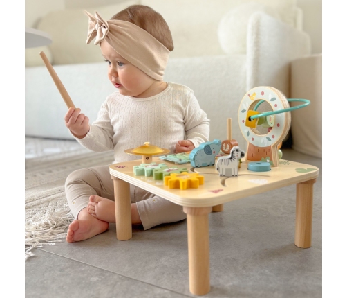 WOOPIE GREEN Drewniany Stolik Edukacyjny Muzyczny Labirynt Sensoryczny 5W1