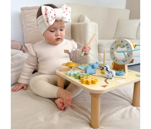 WOOPIE GREEN Drewniany Stolik Edukacyjny Muzyczny Labirynt Sensoryczny 5W1