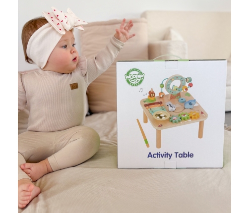 WOOPIE GREEN Drewniany Stolik Edukacyjny Muzyczny Labirynt Sensoryczny 5W1