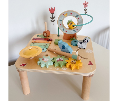 WOOPIE GREEN Drewniany Stolik Edukacyjny Muzyczny Labirynt Sensoryczny 5W1