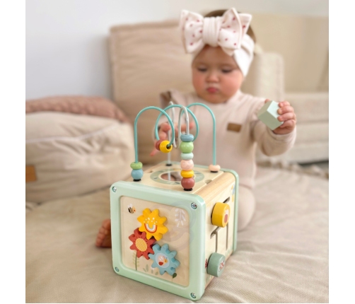 WOOPIE GREEN Drewniana Kostka Aktywności Multifunkcyjna Edukacyjna Sorter