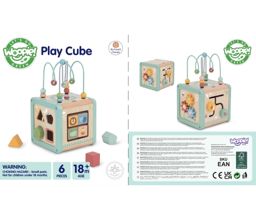 WOOPIE GREEN Drewniana Kostka Aktywności Multifunkcyjna Edukacyjna Sorter