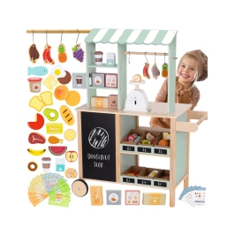 WOOPIE GREEN Sklepik Duży Wielofunkcyjny Drewniany Stragan Food Truck 73 el