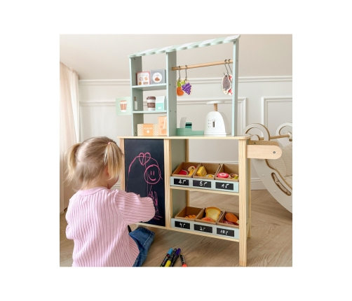 WOOPIE GREEN Sklepik Duży Wielofunkcyjny Drewniany Stragan Food Truck 73 el