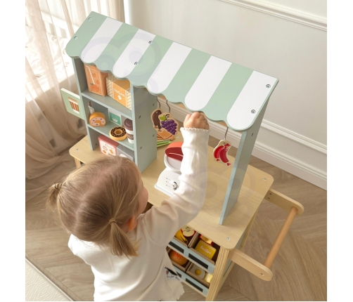 WOOPIE GREEN Sklepik Duży Wielofunkcyjny Drewniany Stragan Food Truck 73 el