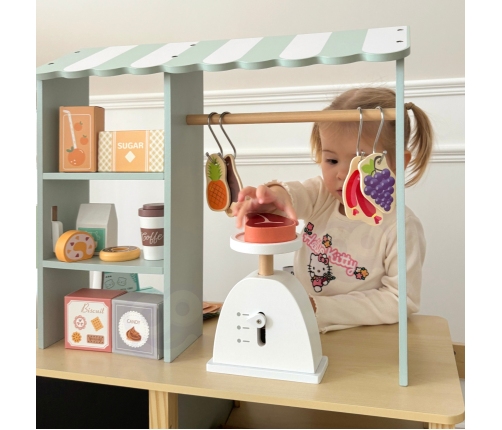 WOOPIE GREEN Sklepik Duży Wielofunkcyjny Drewniany Stragan Food Truck 73 el