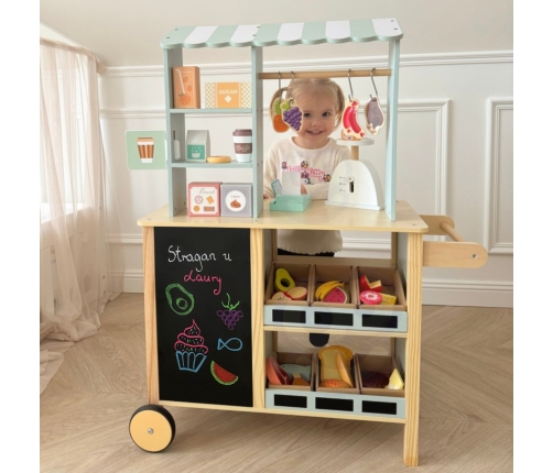 WOOPIE GREEN Sklepik Duży Wielofunkcyjny Drewniany Stragan Food Truck 73 el