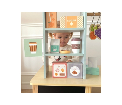 WOOPIE GREEN Sklepik Duży Wielofunkcyjny Drewniany Stragan Food Truck 73 el