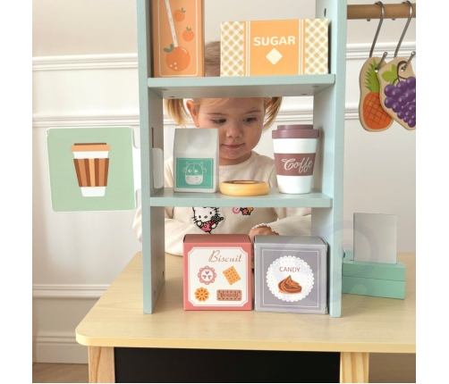 WOOPIE GREEN Sklepik Duży Wielofunkcyjny Drewniany Stragan Food Truck 73 el