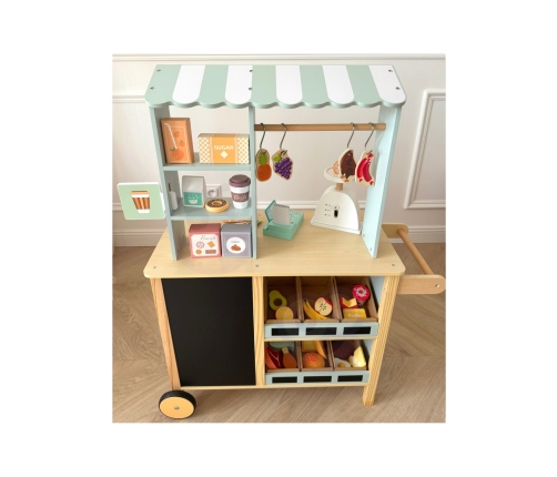 WOOPIE GREEN Sklepik Duży Wielofunkcyjny Drewniany Stragan Food Truck 73 el