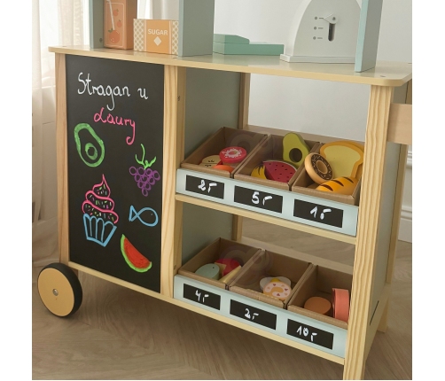 WOOPIE GREEN Sklepik Duży Wielofunkcyjny Drewniany Stragan Food Truck 73 el