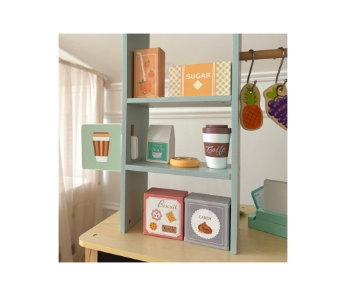 WOOPIE GREEN Sklepik Duży Wielofunkcyjny Drewniany Stragan Food Truck 73 el