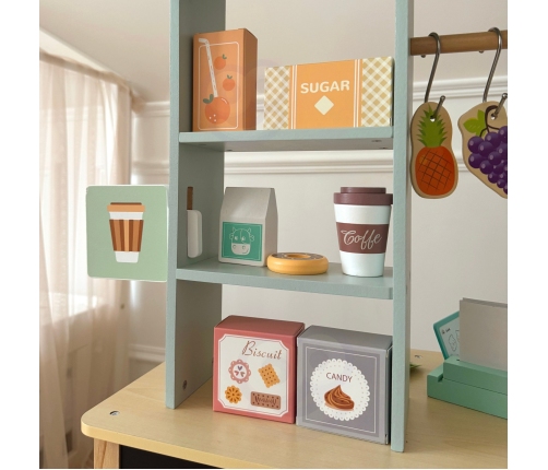 WOOPIE GREEN Sklepik Duży Wielofunkcyjny Drewniany Stragan Food Truck 73 el