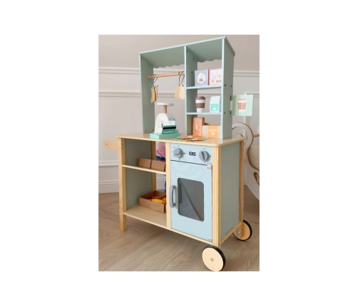 WOOPIE GREEN Sklepik Duży Wielofunkcyjny Drewniany Stragan Food Truck 73 el