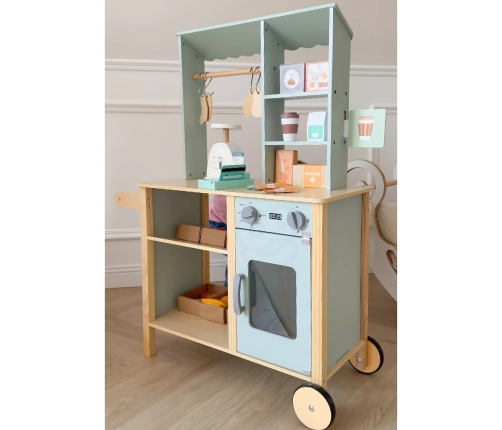 WOOPIE GREEN Sklepik Duży Wielofunkcyjny Drewniany Stragan Food Truck 73 el