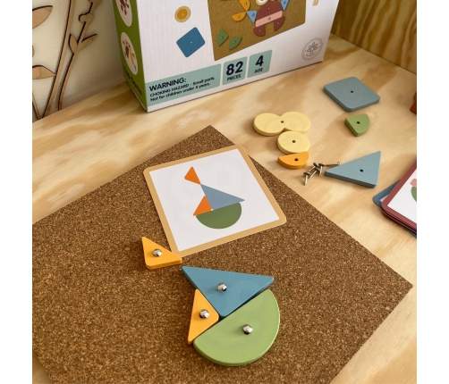 WOOPIE GREEN Drewniana Przybijanka z Młotkiem Układanka 20 wzorów 82 el.