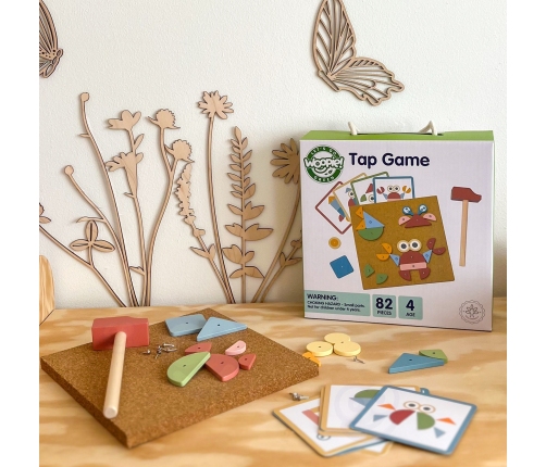 WOOPIE GREEN Drewniana Przybijanka z Młotkiem Układanka 20 wzorów 82 el.