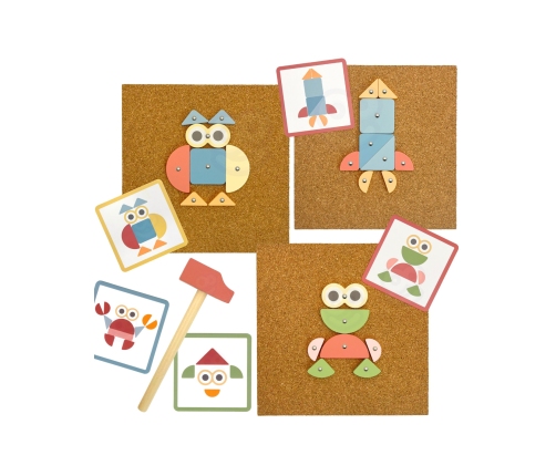 WOOPIE GREEN Drewniana Przybijanka z Młotkiem Układanka 20 wzorów 82 el.