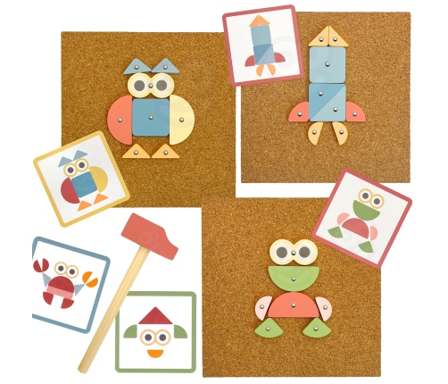 WOOPIE GREEN Drewniana Przybijanka z Młotkiem Układanka 20 wzorów 82 el.